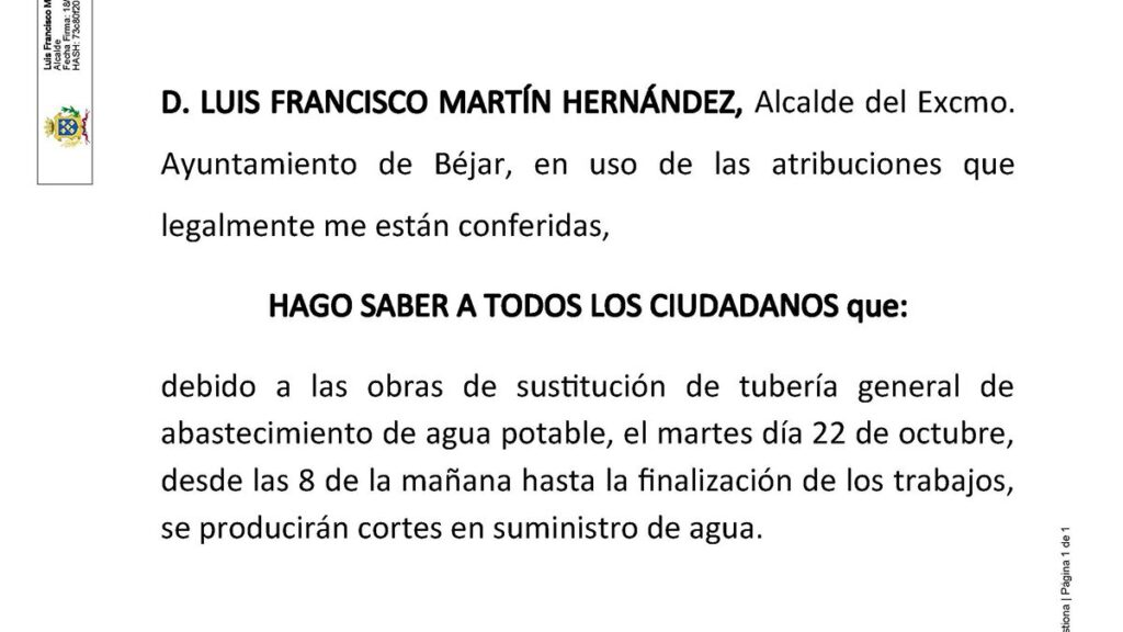BANDO CORTE SUMINISTRO AGUA 22 DE OCTUBRE