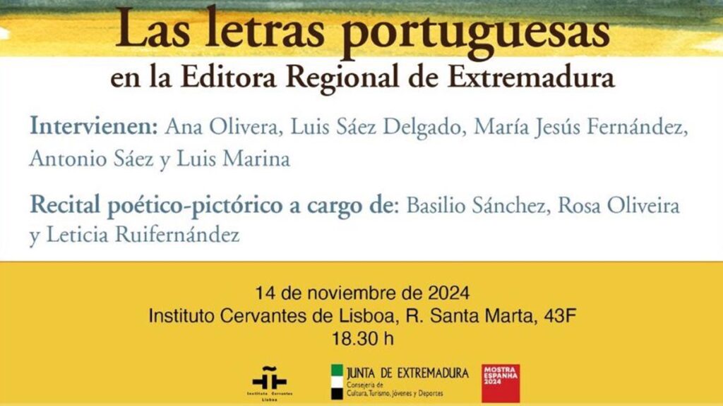 La Editora Regional de Extremadura conmemora su 40º aniversario en el Instituto Cervantes de Lisboa Cartel letras portuguesas X