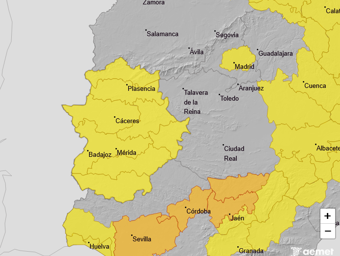 El 112 Extremadura activa hoy el aviso amarillo por altas temperaturas y por tormentas mañana jueves en varias zonas de la región Screenshot 2025-06-18 at 15-41-51 Avisos meteorológicos - Agencia Estatal de Meteorología - AEMET. Gobierno de España