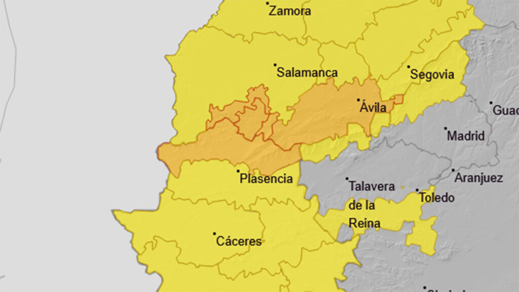 El 112 Extremadura activará a las 14 horas en el norte de Cáceres la alerta naranja por fuertes lluvias y vientos, actualmente se está en alerta amarilla Alerta Naranja w