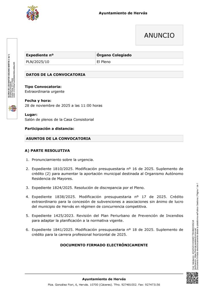 Plano urgerte Hervás
