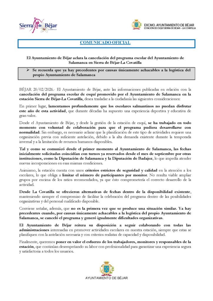 COMUNICADO OFICIAL SOBRE AYTO SALAMANCA