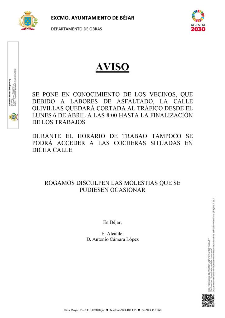 AVISO - OBRA CALLE OLIVILLAS