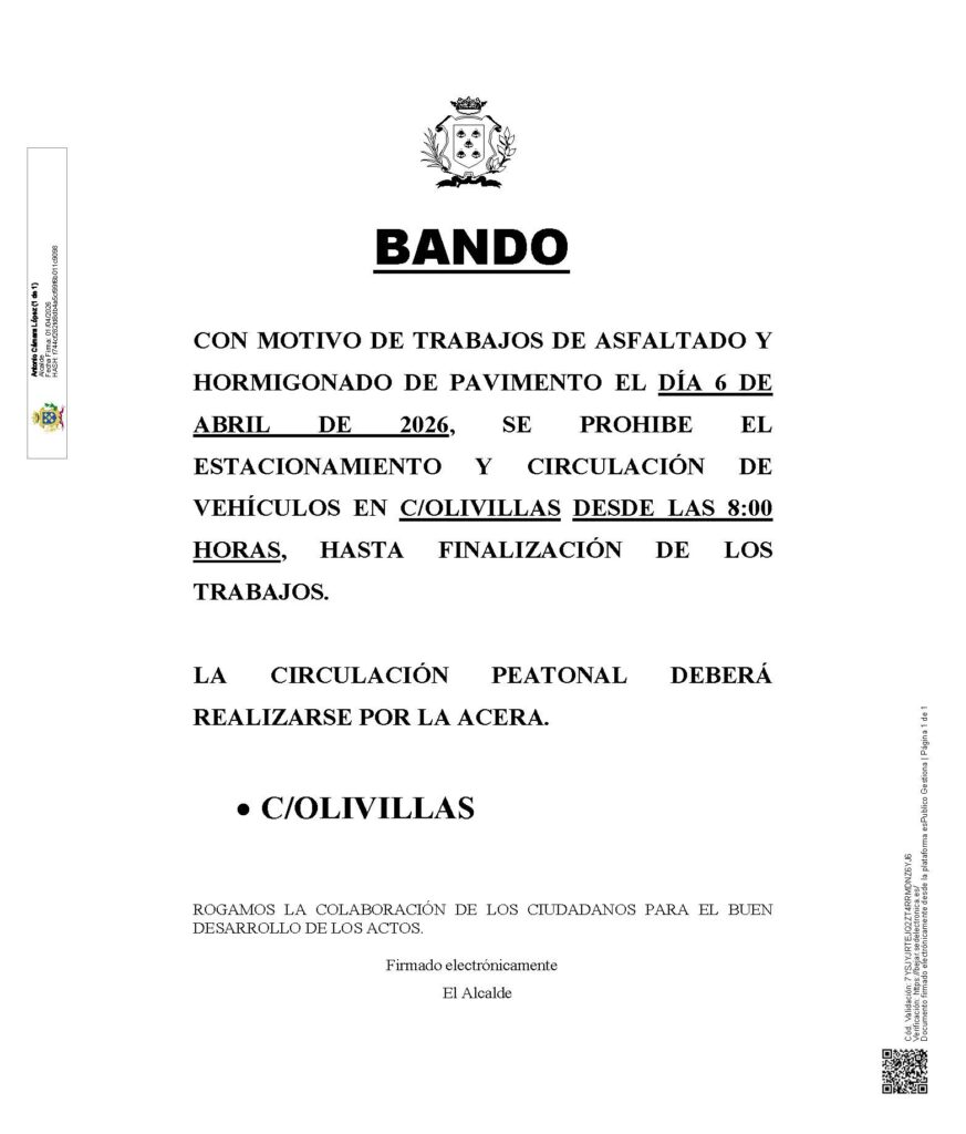 BANDO - OBRA CALLE OLIVILLAS
