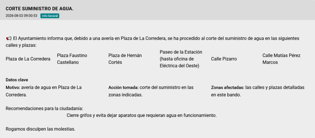 Corte suministro de agua